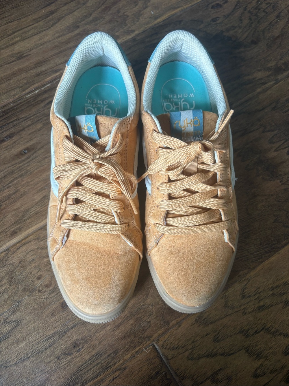 Ryka Women's Tan Suede Sneakers with Light Blue Insole